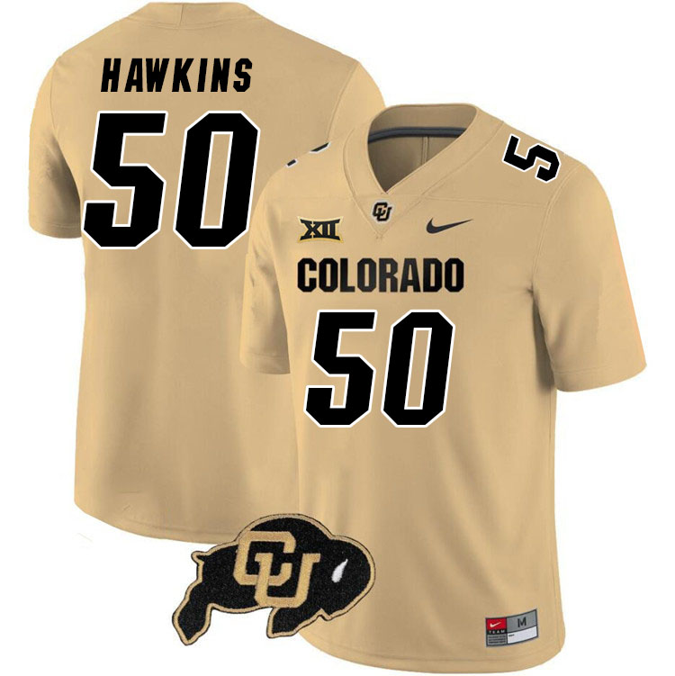 Colorado Buffaloes #50 J.J. Hawkins Big 12 Conference College Football Jerseys Stitched Sale-Gold